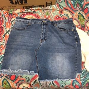 Asymmetrical mini jean skirt